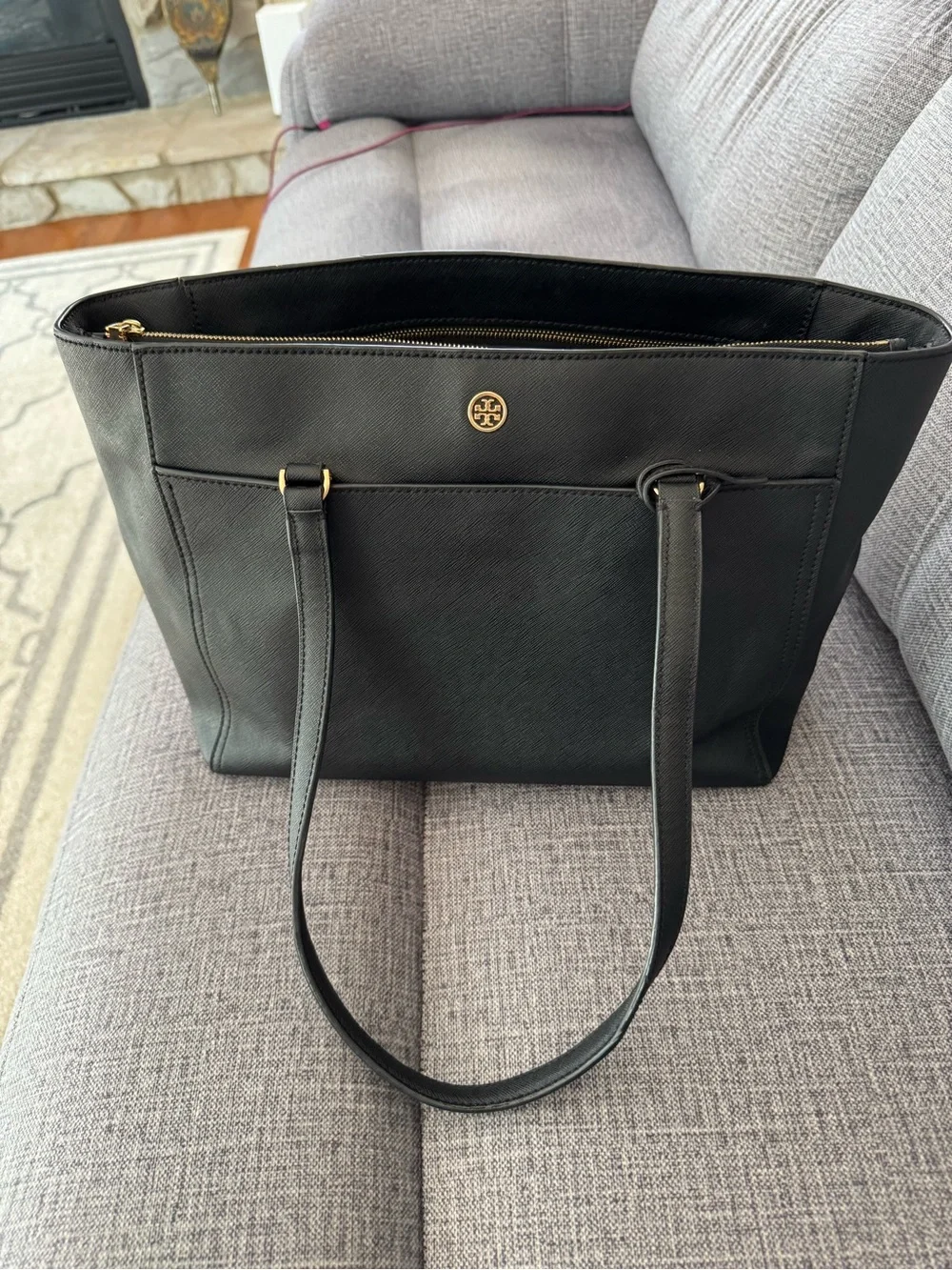 Tory Burch Black Leather Tote Bag & Wallet Set